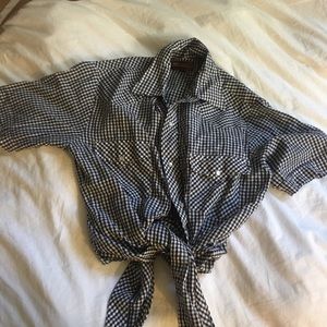 Vintage gingham pearl snap shirt sleeve blouse